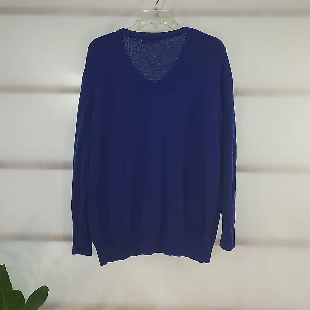 Pre-owned Blue Woman Within Long Sleeve V-Neck Sweater - Picture 4 of 11